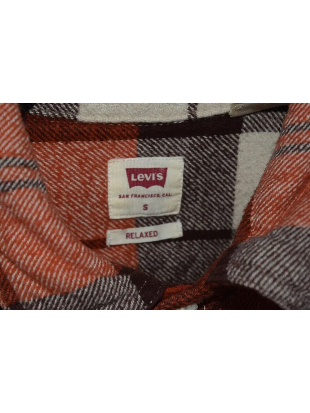 Levi's Relaxed Fit Plaid Flannel Shirt Orange Brown and Cream Button-Up, Size S